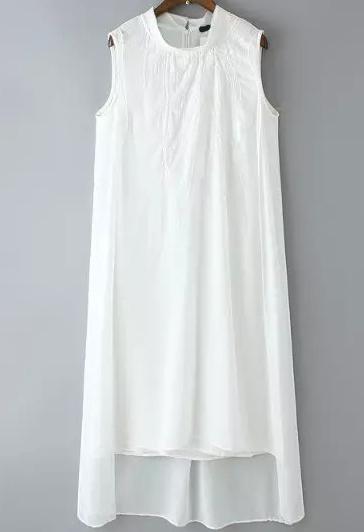Romwe Sleeveless Embroidered High Low Dress