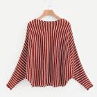 Romwe Batwing Sleeve Striped Ribbed Jumper