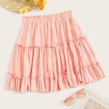 Romwe Frill Trim Layered Crepe Skirt