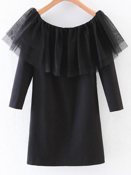 Romwe Black Mesh Detail Off The Shoulder Dress