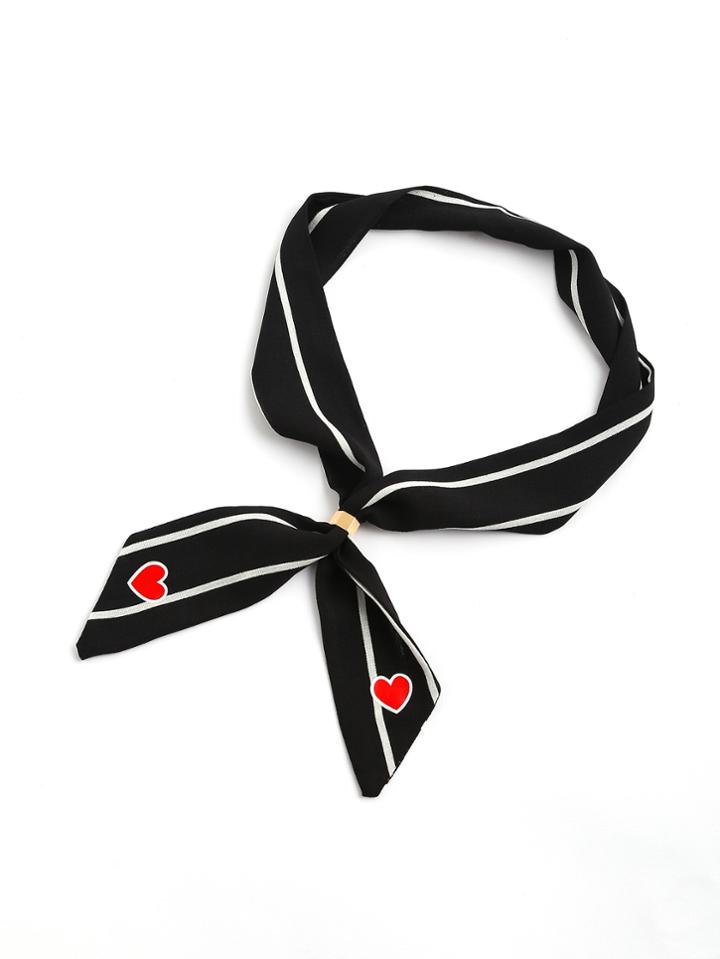 Romwe Striped & Heart Print Twilly Scarf