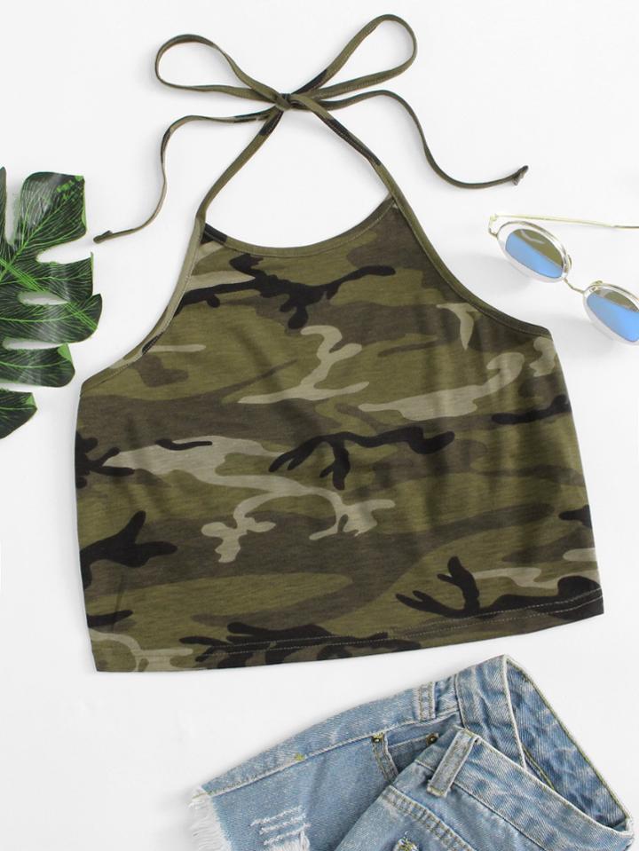 Romwe Camo Print Halter Top