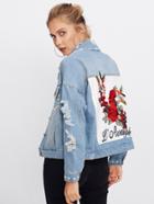 Romwe Appliques Back Distressed Denim Jacket