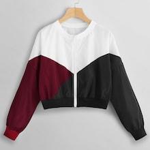 Romwe Zip-up Color-block Hooded Jacket