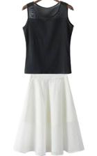 Romwe Contrast Mesh Sleeveless Tank Top With Flare Skirt