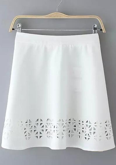 Romwe White High Waist Hollow Skirt