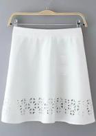 Romwe White High Waist Hollow Skirt