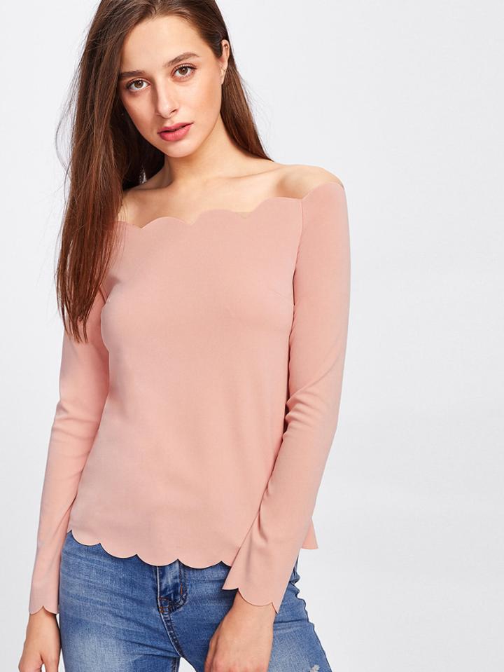 Romwe Off Shoulder Scallop Trim Top