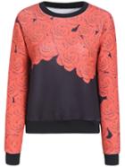 Romwe Color-block Rose Print Sweatshirt