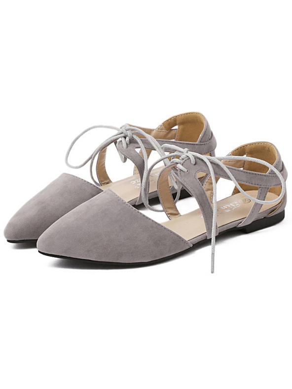 Romwe Grey Cutout Lace-up D'orsay Flats