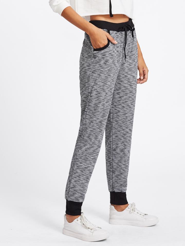 Romwe Drawstring Waist Contrast Trim Pants