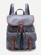 Romwe Grey Contrast Trim Buckle Design Pu Backpack