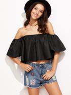 Romwe Black Off The Shoulder Bell Sleeve Crop Top