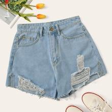 Romwe Destroyed Ripped Denim Shorts