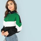Romwe O-ring Zip Front Cut And Sew Sweatshirt