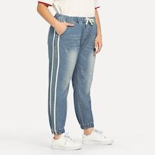 Romwe Plus Contrast Stripe Drawstring Waist Jeans