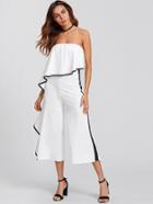 Romwe Contrast Trim Frill Strapless Jumpsuit