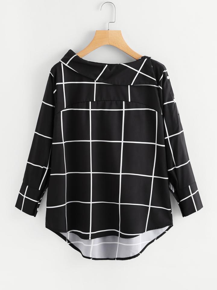 Romwe Grid High Low Top
