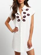 Romwe Lipstick Embroidered Shirt Dress