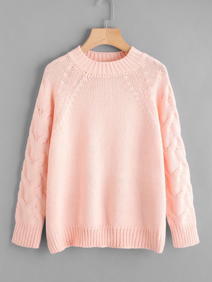 Romwe Ribbed Trim Cable Knit Sweater