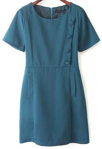 Romwe Buttons Pockets Slim Dress
