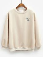 Romwe Dragonfly Embroidered Apricot Sweatshirt
