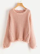 Romwe Raw Edge Lantern Sleeve Jumper