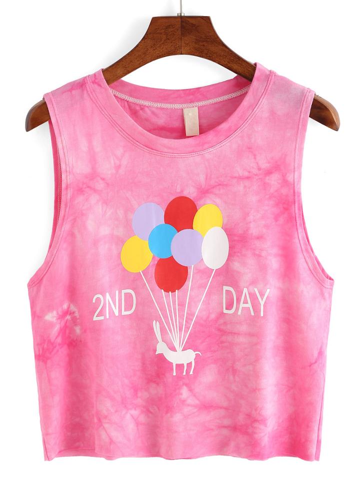 Romwe Tie Dye Balloon Print Tank Top