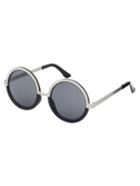 Romwe Black Metallic Frame Grey Lenses Round Sunglasses
