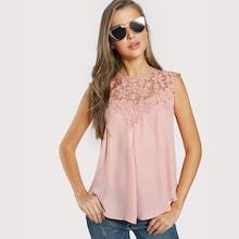 Romwe Guipure Lace Yoke Shell Top