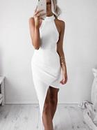 Romwe High Neck Asymmetric Bodycon Dress