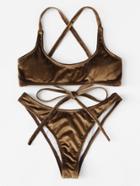 Romwe Criss Cross Self Tie Bikini Set