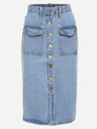Romwe Buttoned Front Denim Pencil Skirt - Light Blue
