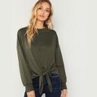 Romwe Drop Shoulder Knot Front Solid Pullover