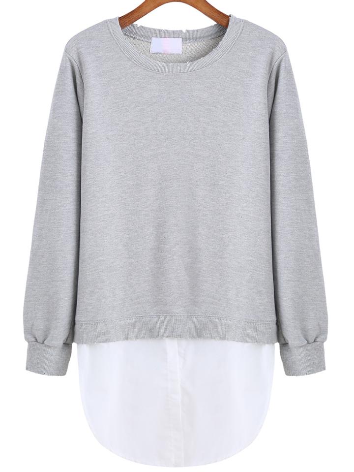 Romwe Round Neck Contrast Hem Sweatshirt