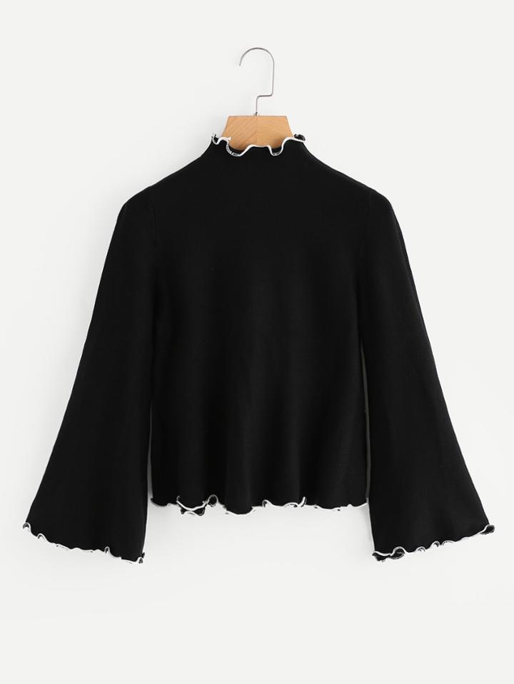 Romwe Bell Sleeve Frill Trim Knit Sweater