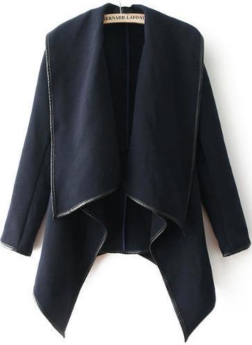 Romwe Large Collar Blue Loose Woolen Coat