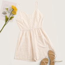 Romwe Striped Pocket Detail Cami Romper