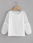 Romwe Mesh Puff Sleeve Lace Top