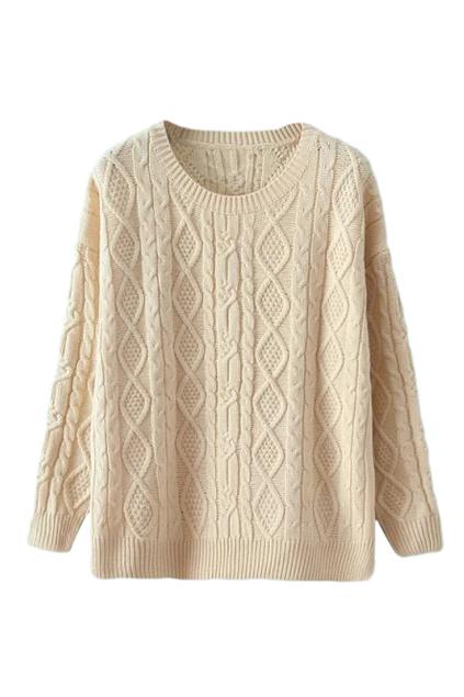 Romwe Rhombus Pattern Knitted Apricot Jumper