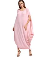Romwe Pink One Shoulder Dolman Sleeve Maxi Dress