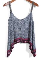 Romwe Spaghetti Strap With Bead Vintage Print Cami Top