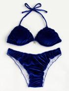 Romwe Halter Velvet Bikini Set
