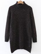 Romwe Black Ribbed Trim Turtleneck Asymmetrical Longline Sweater