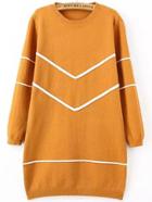 Romwe Long Sleeve Striped Khaki Sweater Dress