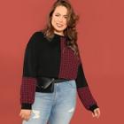 Romwe Plus Houndstooth Panel Pullover