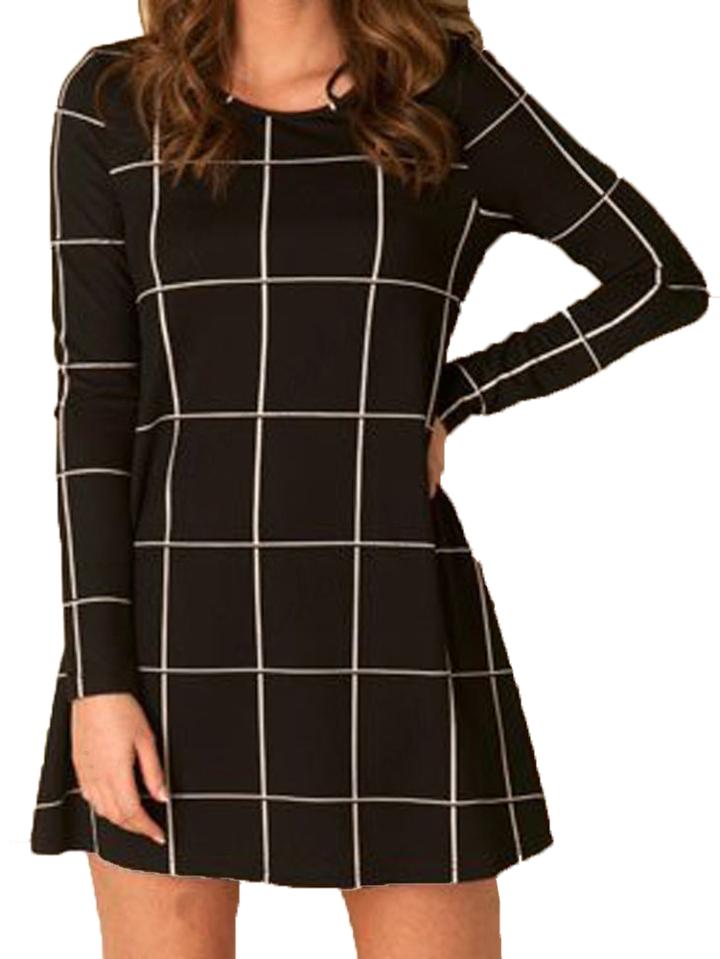 Romwe Plaid Shift Chiffon Dress