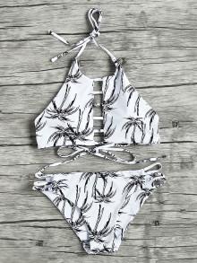 Romwe Palm Tree Ladder Cutout Halter Bikini Set