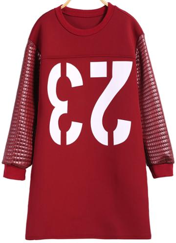 Romwe 23 Print Loose Long Red Sweatshirt