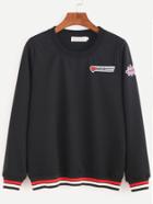Romwe Black Striped Trim Patch Sweatshirt